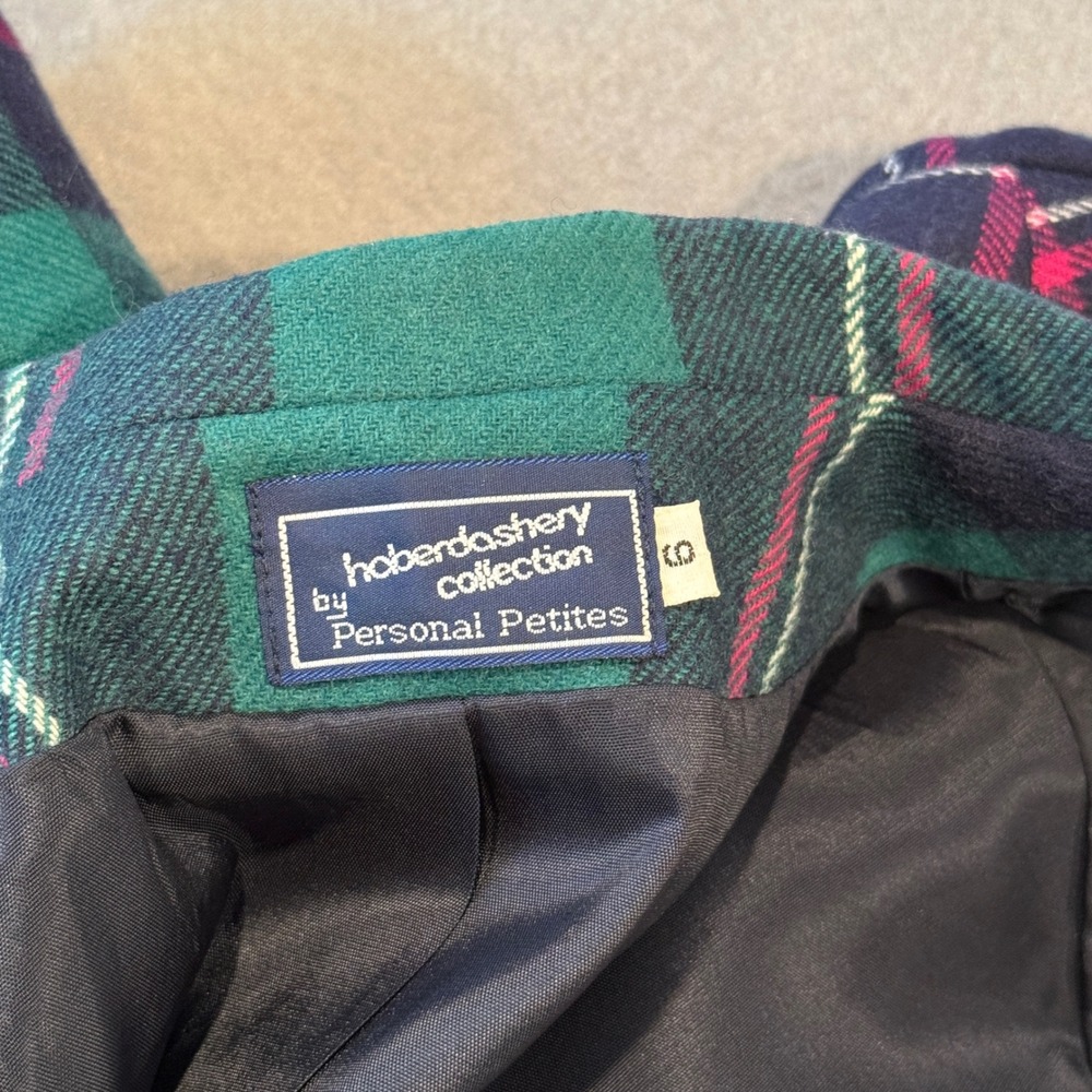 Vintage 80s Plaid Wool Blend Blazer – Teal Green Navy Pink – Petite Size 10 - Picture 11 of 15